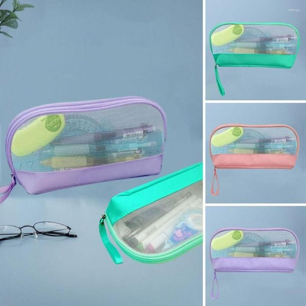 Nylon Creative Simple Portable Pencil Bag Astuccio multifunzionale cosmetico trasparente