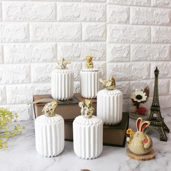 Бутылки для хранения золотоизображенные керамическая банка для животных с крышкой Nordic Modern Squirrel Decorative Jars Dewelly Boxes