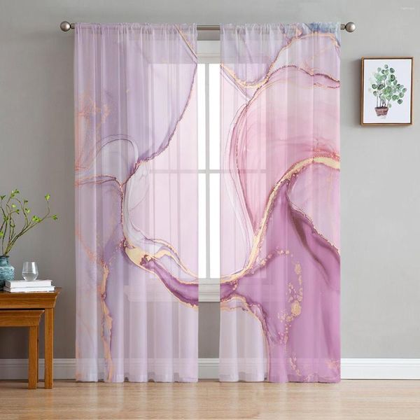 Cortina gradiente de mármore cortinas de voile rosa para quarto de luxo tule tule organza sheer