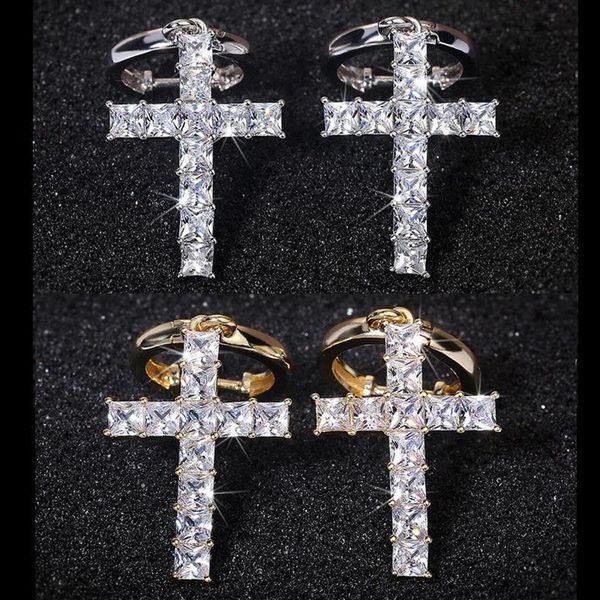 Высококачественные позолоченные серьги-кольца с квадратным фианитом и крестом для мужчин и женщин, хороший подарок для друга336y