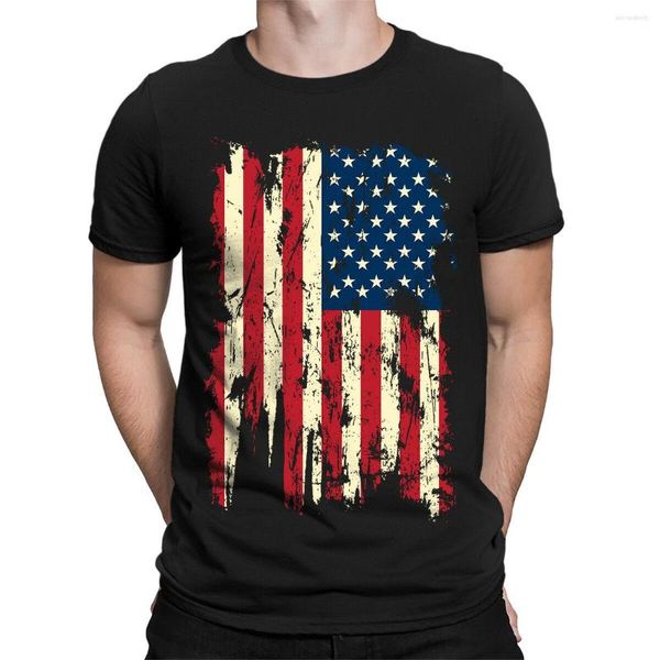 Erkek Tişörtleri Renkli ABD Sıkıntılı Bayrak Vatanseverliği 4 Temmuz Havai Fişek Yetişkin T-Shirt