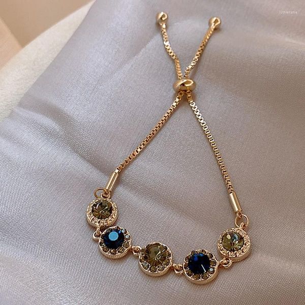 Strand Luxury Blue Zirconia Gold Color Woman Bracelet 2023 Fashion Vintage Wedding Party Jewellery Gift