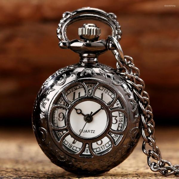Taschenuhren Retro Schwarz Hohl Quarz Halskette Uhr Kinder Männer Frauen Vintage Geschenk Analoge Arabische Ziffern Uhr