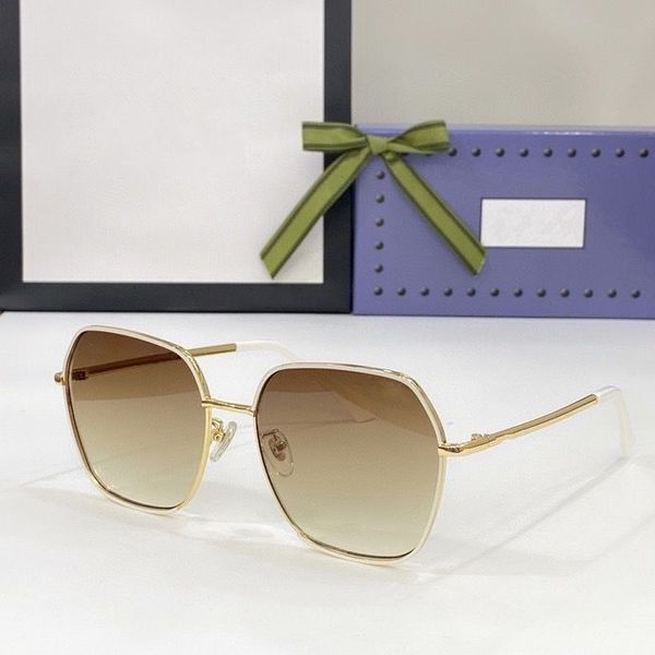2023 Женщины Мужчины высококачественные солнцезащитные очки моды золотые металлические белые тонкие тонкие рамки Большие коричневые полигоны доступны в коробке