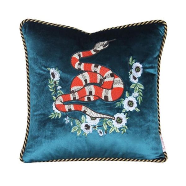 Роскошная дизайнерская подушка с изображением животного, декоративная наволочка, изысканная вышивка, бархатный материал, чехол с изображением головы кошки и змеи и т. д. 260z