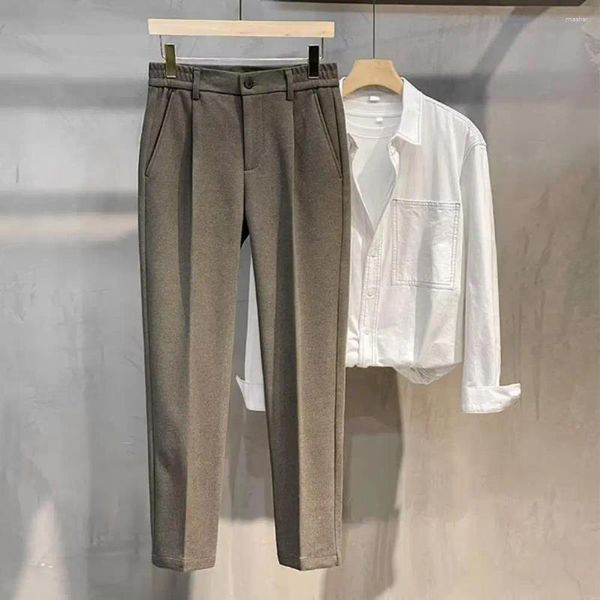 Abiti da uomo Pantaloni da uomo in poliestere Pantaloni di lana caldi Abito invernale elegante Vestibilità slim Tessuto elastico in vita morbido per formale