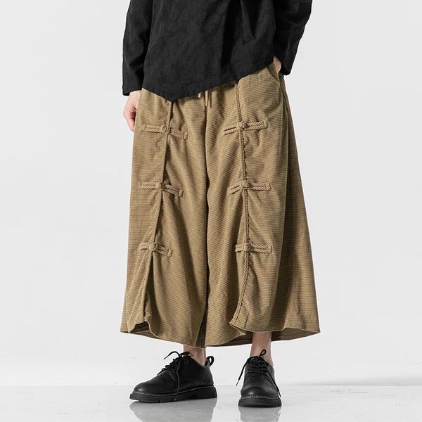 Pantaloni da uomo stile cinese retrò pantaloni larghi a gamba larga uomo pantaloni larghi di velluto a coste oversize pantaloni casual da uomo pantaloni harajuku pantaloni casual in corno maschile 231129