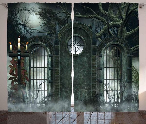 Vorhang Horror Haus Vorhänge Mond Halloween Gothic Tor Wohnzimmer Dekor Schlafzimmer Fenster Vorhänge für die Küche