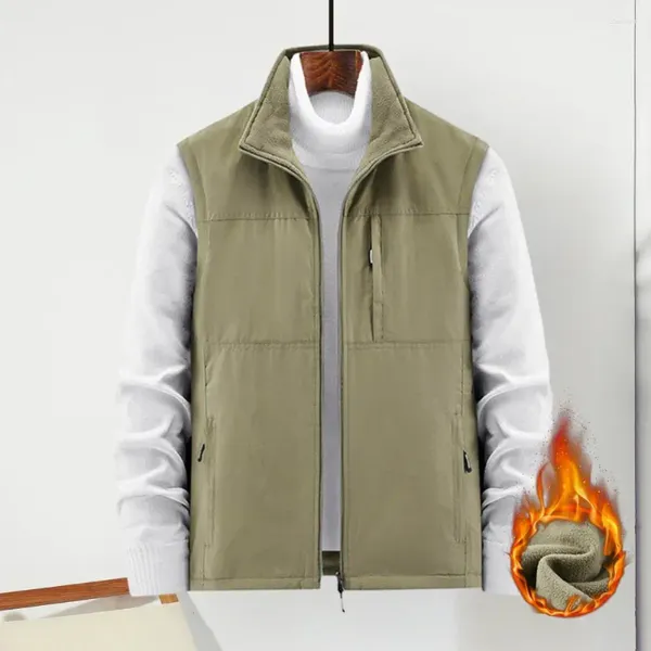 Gilet da uomo Gilet autunno inverno Cappotto con cerniera con tasche multiple Fodera in pile Peluche termico antivento Versatile