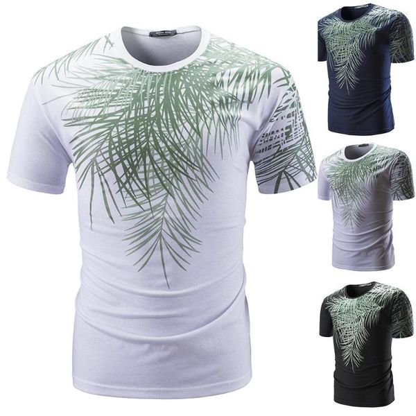 T-shirt da uomo 2023 T-shirt europee e americane T-shirt a maniche corte slim stampata con foglie stampate a foglia Streetwear