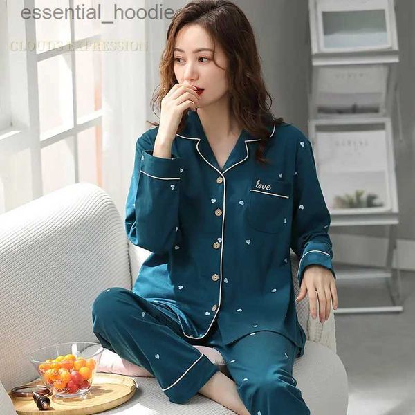 Frauen Schlaf Lounge Herbst Neue Gestrickte Baumwolle 2 Stück Sets frauen Pyjama Sets Fe Nachtwäsche Junge Dame Pyjamas w Lounge Fashion Homewear L231129