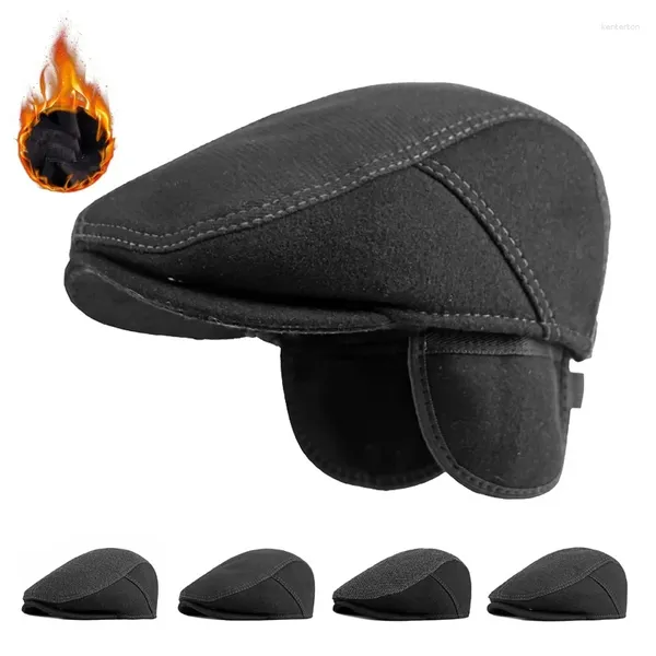 Berets Cap Männer Mittleren Alters Ältere Herbst Winter Dicke Warme Gehörschutz Baskenmütze Britischen Vorwärts Erreichte Gorro Hombre Boina