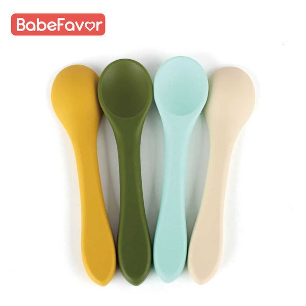 Copos pratos utensils de bebê colheres de silicone macio bpa grátis alimento grade de segurança utensílios de cor sólida utensílios de alimentação ferramenta de alimentação menino menino