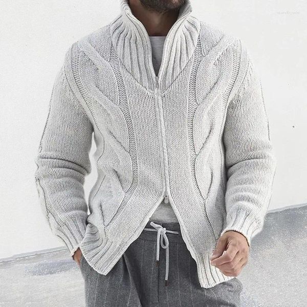 Jaquetas masculinas homens suéteres jaqueta 2023 outono inverno gola alta cardigan zíper manga longa casaco de malha masculino