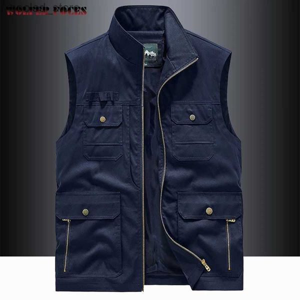 Coletes masculinos Workwear Colete Multi Bolso Colete Ao Ar Livre Tático Funcional Stand Collar Colete Pesca Fotografia Montanhismo Jaqueta Q231129