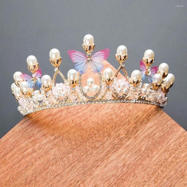 Acessórios de cabelo Elegante Princesa Francesa Cristal Borboleta Pérola Coreana Hoop Crown Headdress Ornamento Infantil