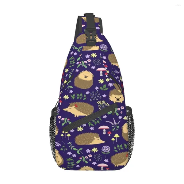 Вещевые сумки «Ежики в волшебном фиолетовом лесу» нагрудная сумка модная полиэфирная ткань подарок приятный на заказ