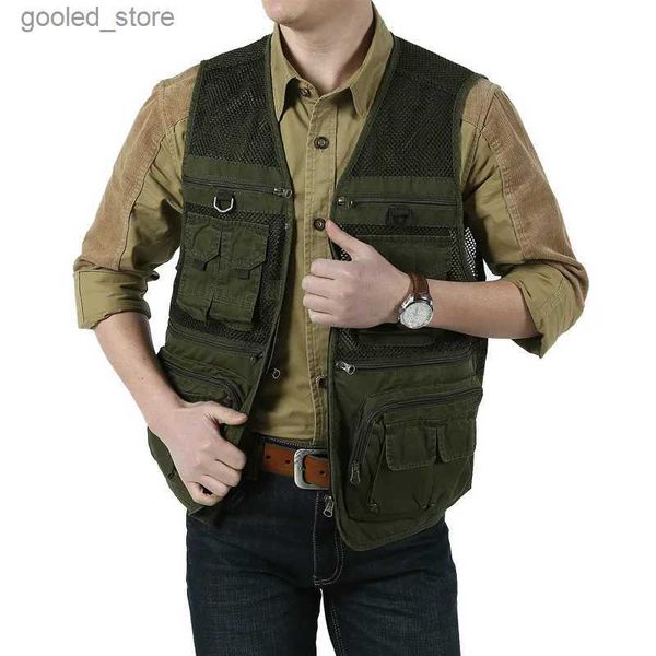 Gilet da uomo Gilet da uomo di marca Giacca senza maniche in cotone Gilet multitasche casual Taglie forti S-6XL Giornalista di viaggio Gilet Maglia Fotografia Q231129