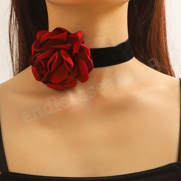 Vintag Big Red Black Flower Gardaça Colar para Mulheres Girls 2023 Elegante Chain Chancky Colar Jewelry Y2K Jewelry