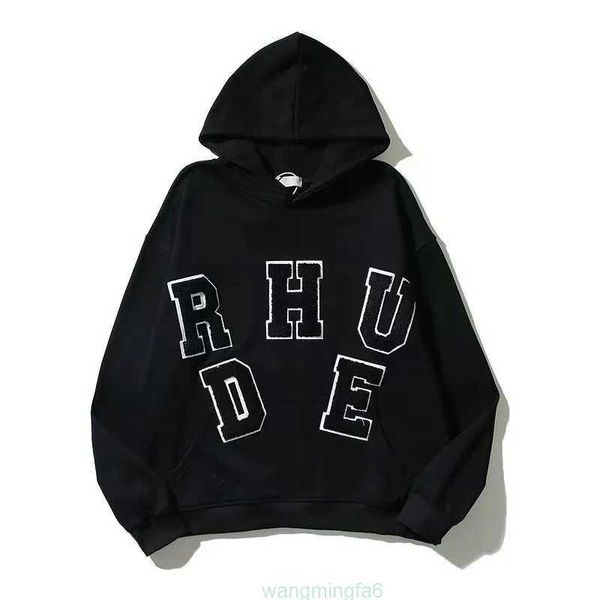 5gfm Мужские и женские толстовки Свитер Rhude Дизайнерская толстовка с буквенным принтом и длинными рукавами с длинными рукавами Уличный праздник Повседневная одинаковая одежда для пар 23