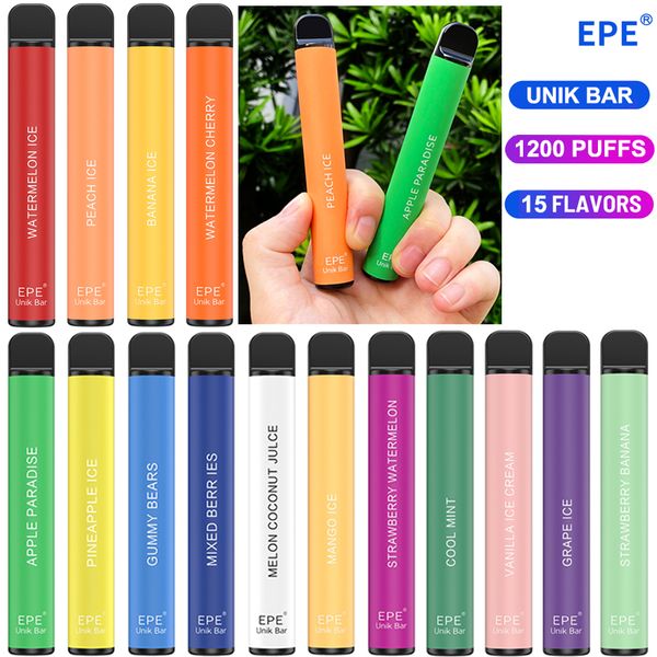 Original EPE Unik Bar Caneta Vape Descartável 1200 Puffs 15 Sabores 4ml Dispositivo Pods 700mAh Bateria Slim Vape Pen