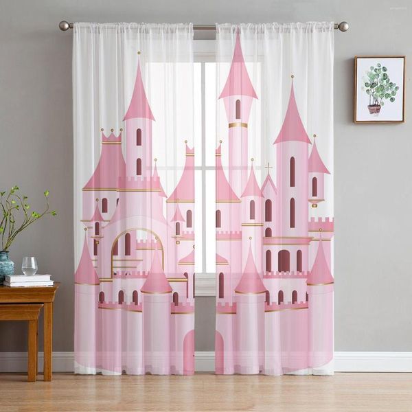 Tenda castello rosa cartone animato soggiorno tende di tulle camera da letto cucina decorazione voile organza moderna velata