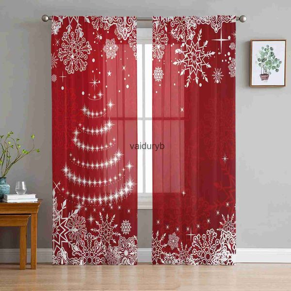 Fensterdekorationen # Weihnachtstextur, Schneeflocke, Rot, transparente Vorhänge, Wohnzimmer, Schlafzimmer, Tüll, Küche, Voile-Behandlung, Drapesvaiduryb