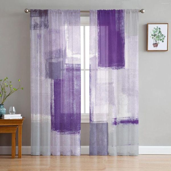 Tenda Viola Sbavature Vernice Quadrata Muro Graffiti Tende di Tulle per Soggiorno Camera da Letto Decor Voile Mantovana Cucina Trasparente