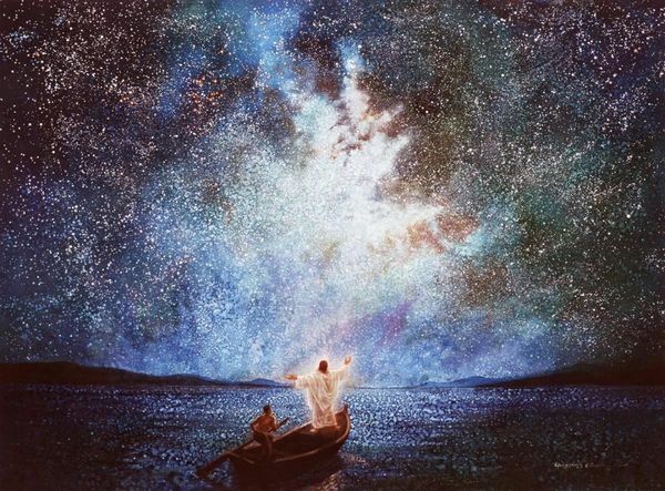 Yongsung Kim CALMA E ESTRELAS Jesus no barco à noite Decoração de casa Artesanato HD Impressão Pintura a óleo em tela Arte de parede Imagens de tela 7856999