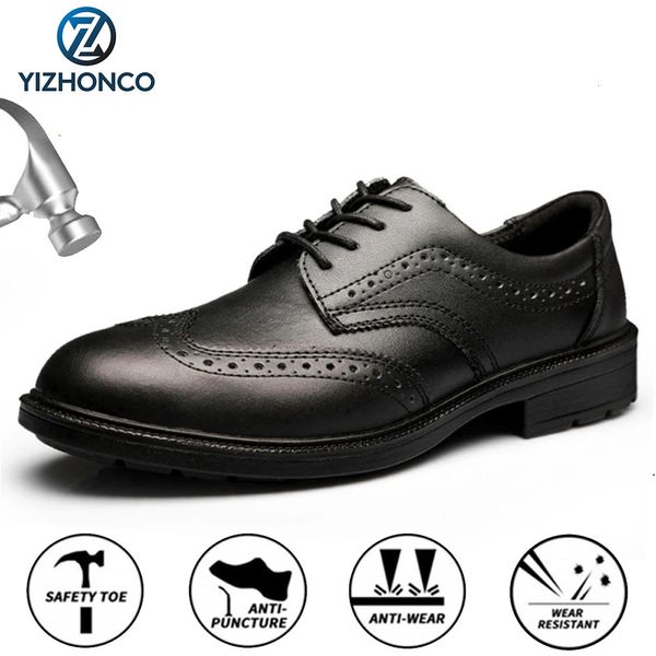 Защитная обувь Модная черная натуральная кожа Деловая безопасная обувь для повара для мужчин Европейский стандарт Мужская нескользящая рабочая обувь со стальным носком 231128
