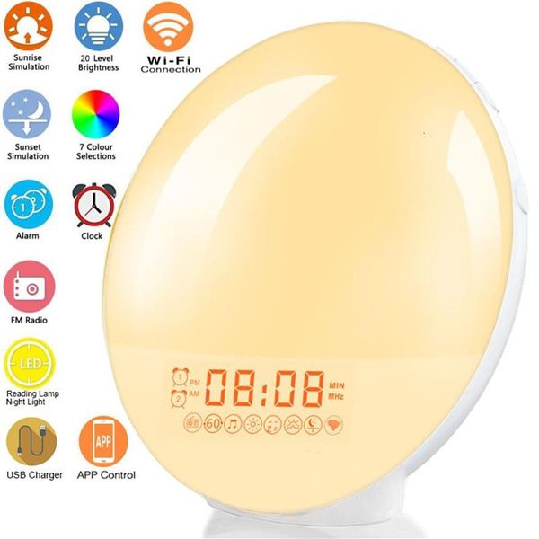 Orologi da tavolo da scrivania Smart WIFI Luce notturna Sveglia digitale Sveglia per giorni lavorativi Alba Tramonto Vita Controllo APP Niditon 230217207q