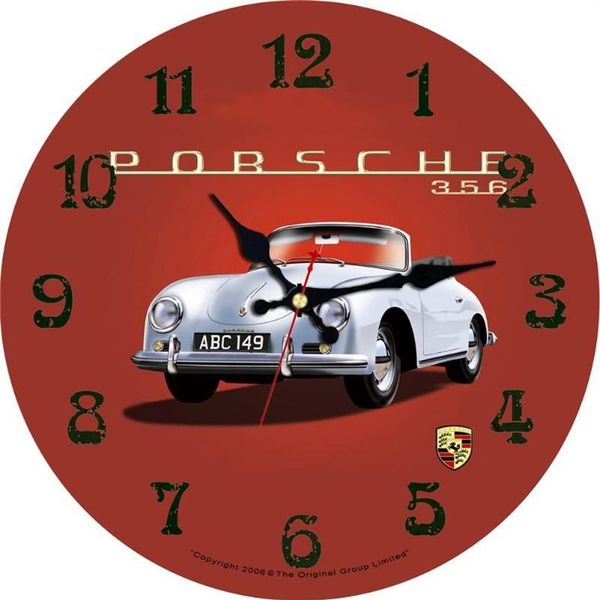 Orologi da parete Auto Orologio rotondo da 12 pollici Tema sport motoristici Garage per auto rossa Retro Vintage Home Senza ticchettio Silenzioso Dec262B