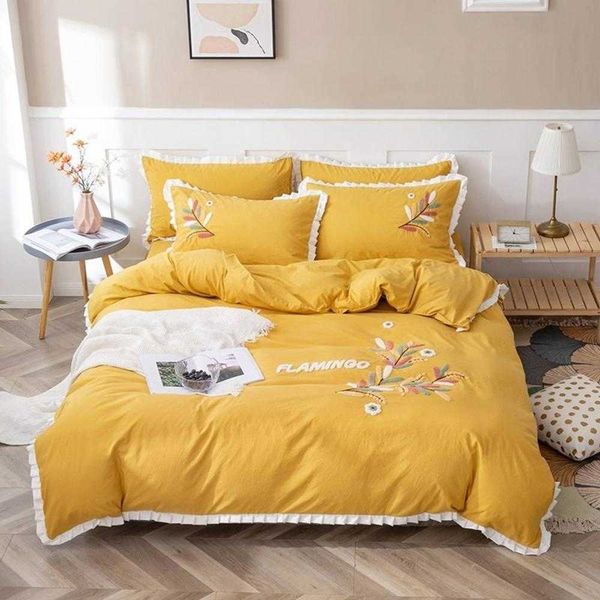 {categoria} Trapunte Set di biancheria da letto Michiko Tessili per la casa Copripiumino stile principessa coreana Federa per cuscino Letto matrimoniale Set di quattro pezzi in cotone lavato