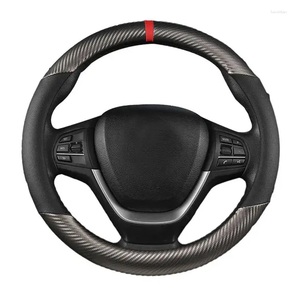 Capas de volante de fibra de carbono manga de couro durável feito anti-deslizamento condução protetora à prova dwaterproof água acessórios automóveis