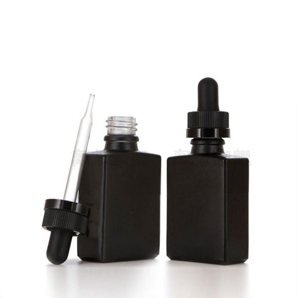 Bottiglia di vetro rivestita nera quadrata da 30 ml con gocce di vetro, capacità di 1 oz, bottiglie sicure UV per oli essenziali e aromaterapia vtaum