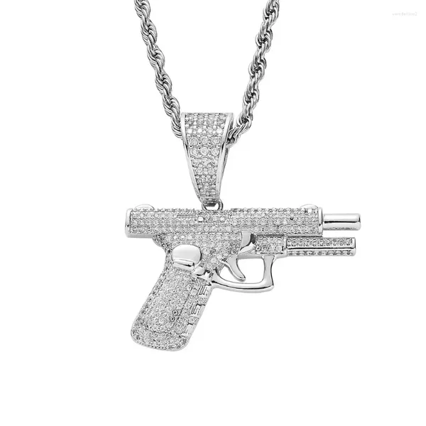 Pendentif Colliers Personnalité Out Zircon Pistolet Collier pour hommes Tendance amusante Argent Plaqué Machine Gun Chaîne Hip-Hop Bijoux