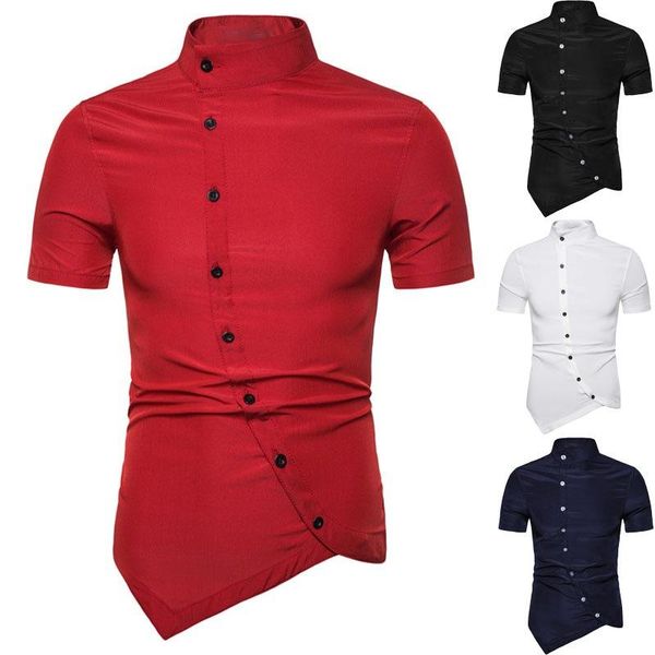 Herren Freizeithemden Kurzarm Mode Rollkragen Slim-Fit Baumwolle Asymmetrisches Hemd 2023 Herrenbekleidung Party WearHerren