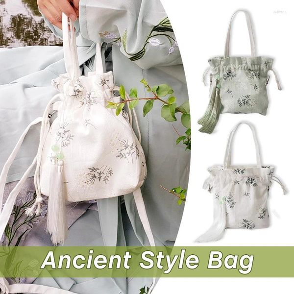 Sacos da noite Bambu Bordado Estilo Chinês Bolsa Carteira Lona Cordão Saco de Verão Hanfu Bolsa Portátil com Roupas Antigas Literárias