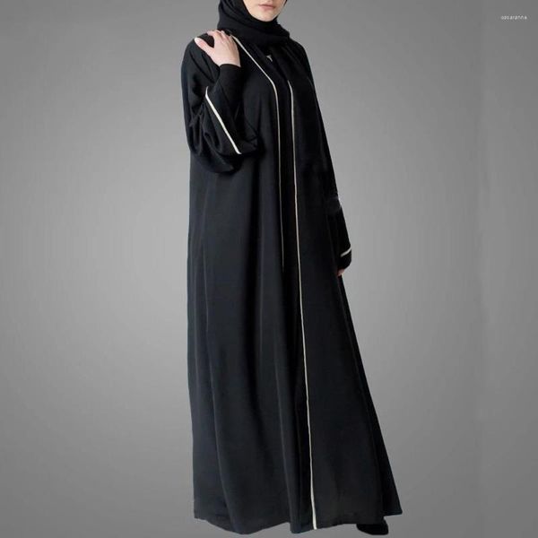 Abbigliamento etnico 2023 Style Fashion Musulmano Abaya Dubai Turchia Caftano Islamico Ramadan Cardigan con cintura nera