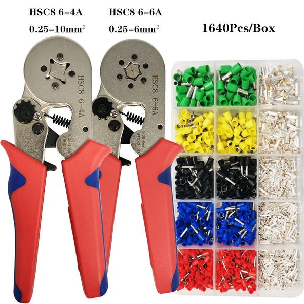 Ferramentas de crimpagem de terminais tubulares Tang mini alicate elétrico HSC8 10SA/64 0,2510mm² 237AWG 66 0,256mm² conjuntos de braçadeiras de alta precisão