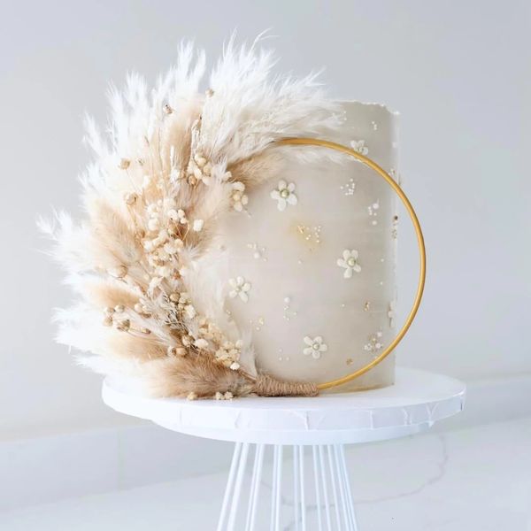 Noel dekorasyonları kurutulmuş çiçek çiçek yüzüğü kek dekorasyon doğal pampas çim çelenk düğünler doğum günleri el sanatları ev boho bebek duş dekor 231128