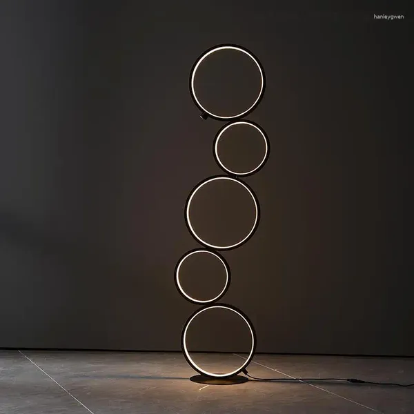 Lâmpadas de assoalho Nordic Art Lamp LED Modern Circular Room Quarto Estudo Design Criativo Anel Preto / Branco