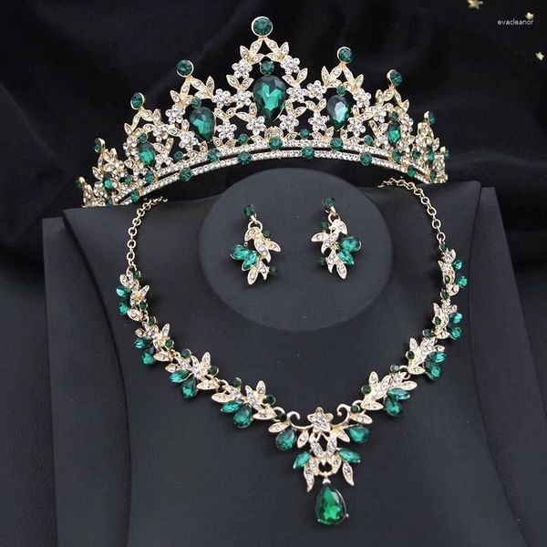 Collana Orecchini Set Diademi verdi da sposa per le donne Corona nuziale con regali per feste Accessorio per costume da sposa