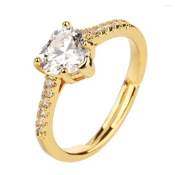 Anéis de cluster Micro Pave Zircon Anel Aberto Coração Cubuic Zirconia Moda Abertura para Mulheres Corte Redondo CZ Jóias Ajustável Elegante Anillo