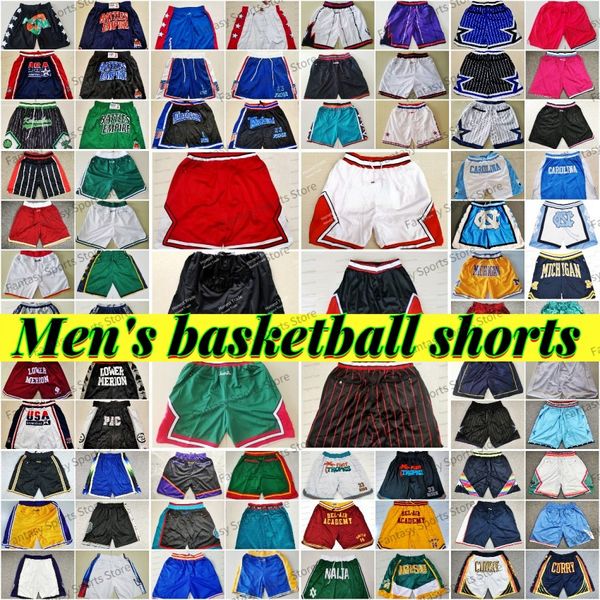 Pantaloncini da basket da uomo della squadra con pantaloni con cerniera tascabile Pantaloni sportivi da college Blu Bianco Nero Rosso Viola Cuciti Abbigliamento sportivo Hip Pop di qualità