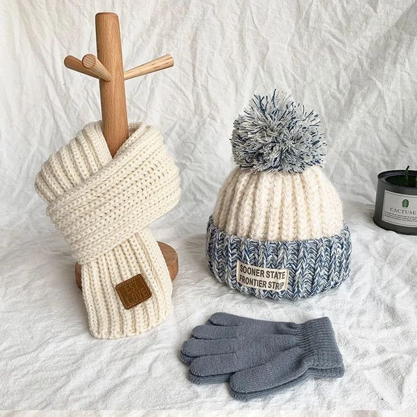 Sciarpe Involucri Set di guanti sciarpa cappello bambino autunno inverno Caldo cappello di lana avvolgente per il collo Ragazzi e ragazze adorabili cappelli e sciarpe di lana lavorati a maglia 231129