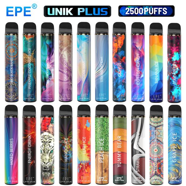 Puff 2500 Original EPE Unik Plus Caneta Vape Descartável 21 Sabores 9.5ml Dispositivo Pods 1600mAh Bateria E-líquido Slim Vape Pen