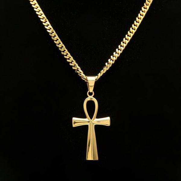 Gyptian Ankh Key Charm Хип-хоп Крест Золото Посеребренная подвеска Ожерелья для мужчин Одежда высшего качества Модные вечерние украшения Gift188h