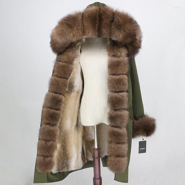 Cappotto in vera pelliccia da donna Parka impermeabile di marca Giacca invernale X-long Donna Fodera con cappuccio con colletto naturale Streetwear
