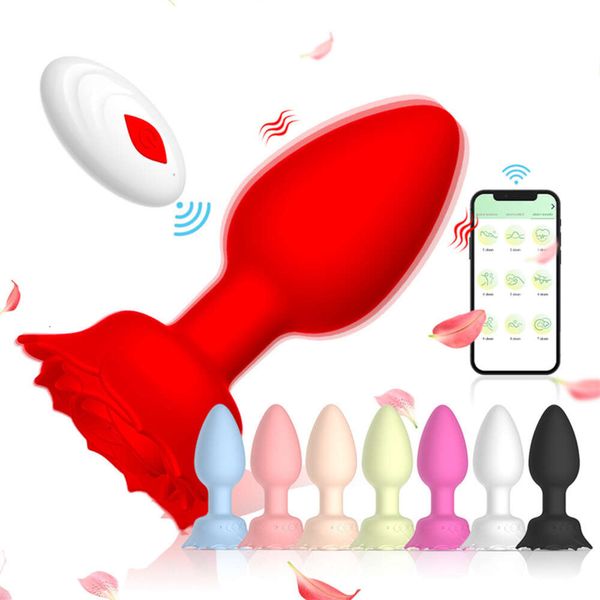 Massaggiatore giocattolo del sesso Vibrazione Rose Silicone Anal Butt Plug Massaggio App Giocattoli di controllo remoto per donne Uomini Giochi per adulti Prodotti